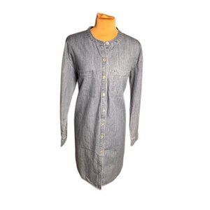 Eileen Fisher System Organic Cotton Chambray Button Front Shirt Dress Size S